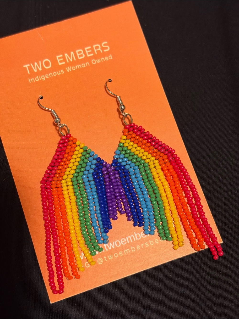 Handmade - Rainbow Fringe Beaded Earrings - Indigenous Woman Owned & Made